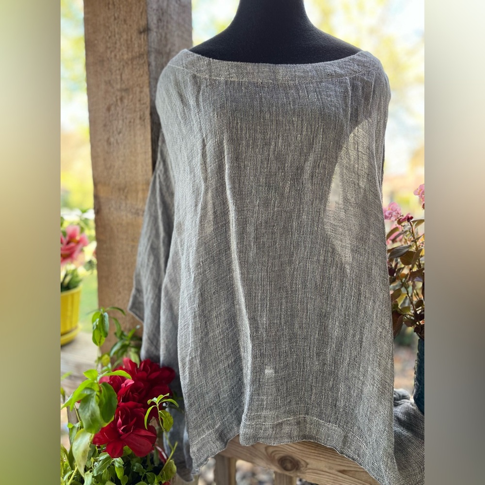 J. Jill Lagenlook Black Heather Soft Linen Loose Flowy Pullover Tunic Top